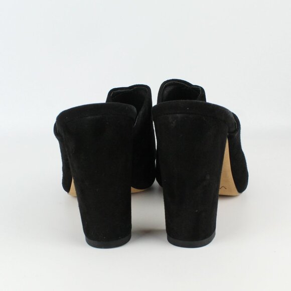 NEW Vince Heath Black Suede Block Heel Mules | Cross Strap Slide Sandals - Picture 9 of 12